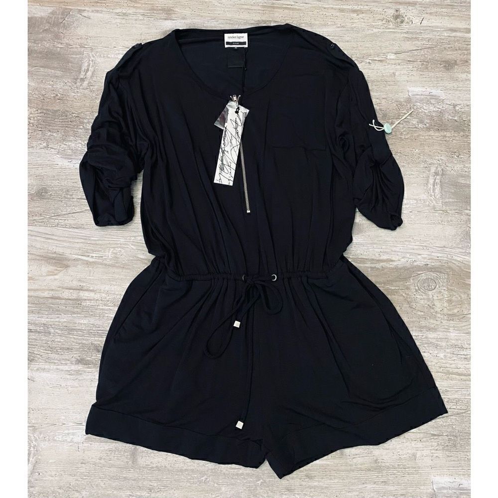 Under.ligne Black Romper Super Cute and Soft Drawstring Waist Women’s Sz XSmall